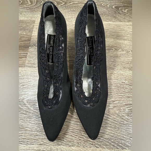 Stuart Wietzman Shoes Sz:7W Black Leather Sole/Fabric Lace Upper “Negligee” - Picture 5 of 7